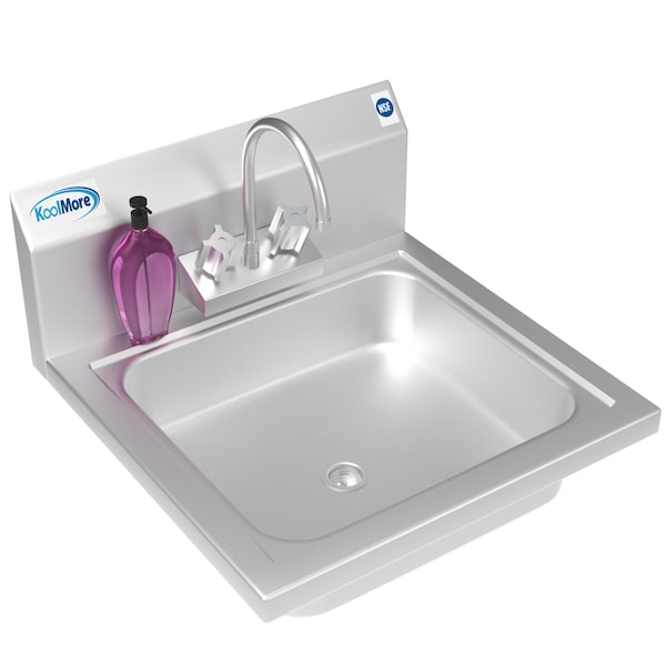Koolmore NSF Stainless Steel Commercial Hand Sink with Goosneck Faucet 17" x 15" -Wall Mount Hand Wash Sink SH17-4GNF - main